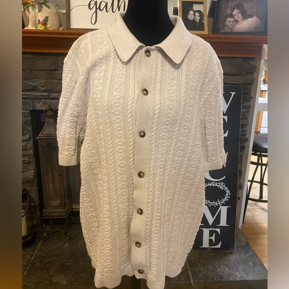 J. Crew Cream Guernsey Cable Knit Polo Sweater